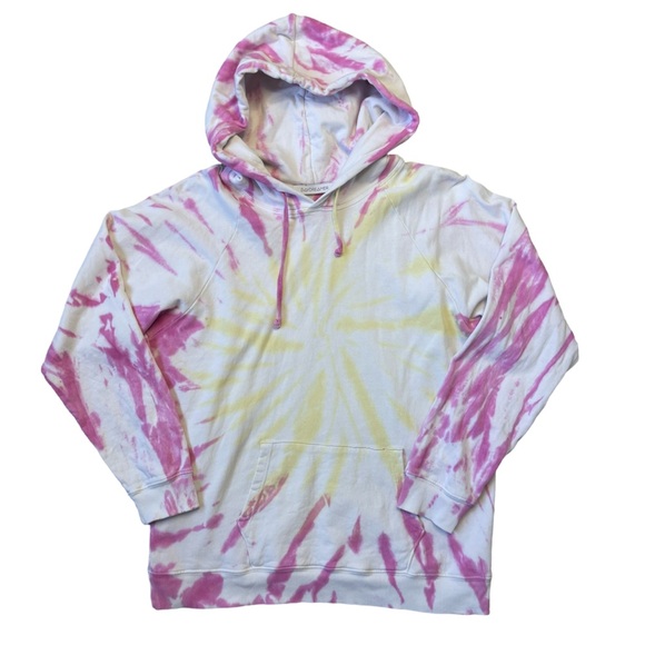Daydreamer LA Oversized Pink Yellow Tie Die Long Sleeve Hoodie - Medium - Picture 2 of 10